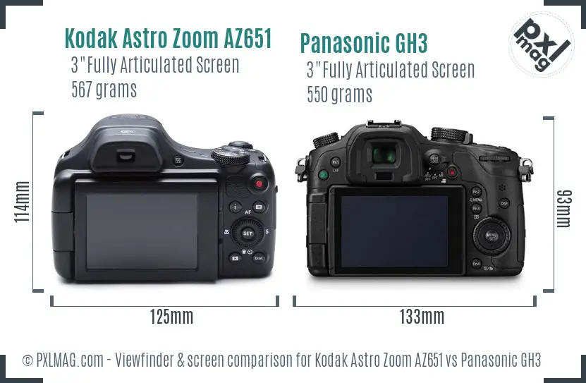 Kodak Astro Zoom AZ651 vs Panasonic GH3 Screen and Viewfinder comparison Kodak Astro Zoom AZ651 vs Panasonic GH3 Screen and Viewfinder comparison