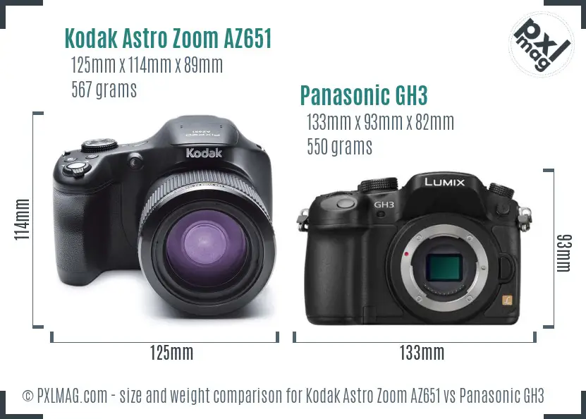 Kodak Astro Zoom AZ651 vs Panasonic GH3 size comparison Kodak Astro Zoom AZ651 vs Panasonic GH3 size comparison