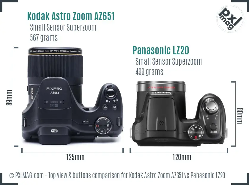 Kodak Astro Zoom AZ651 vs Panasonic LZ20 top view buttons comparison Kodak Astro Zoom AZ651 vs Panasonic LZ20 top view buttons comparison
