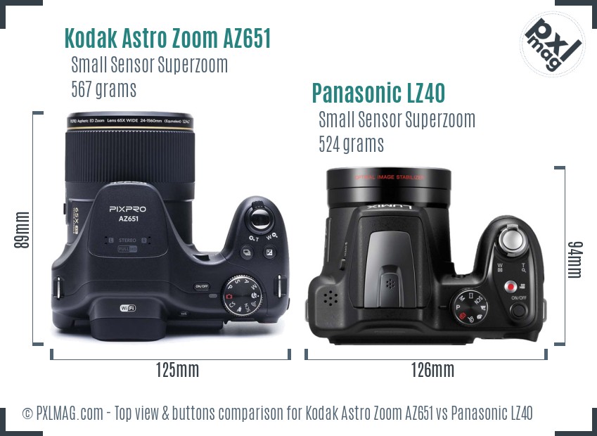 Kodak Astro Zoom AZ651 vs Panasonic LZ40 top view buttons comparison
