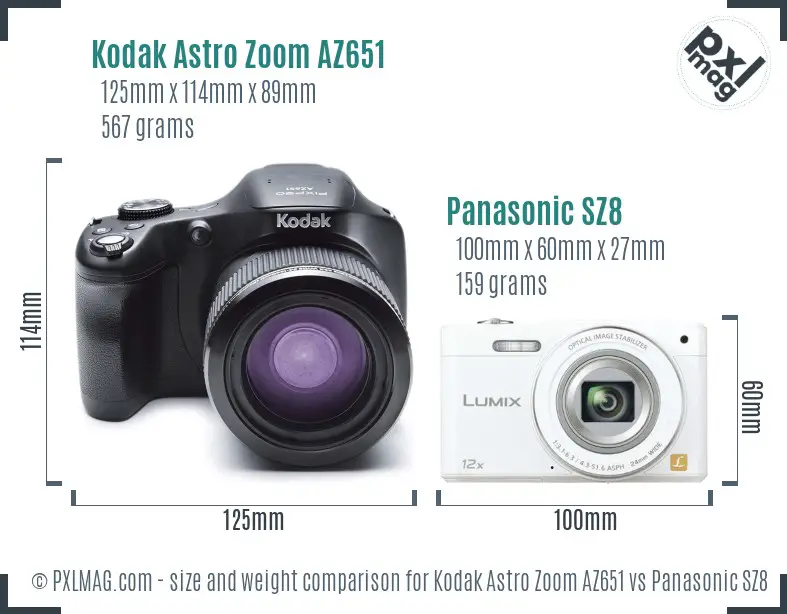 Kodak Astro Zoom AZ651 vs Panasonic SZ8 size comparison