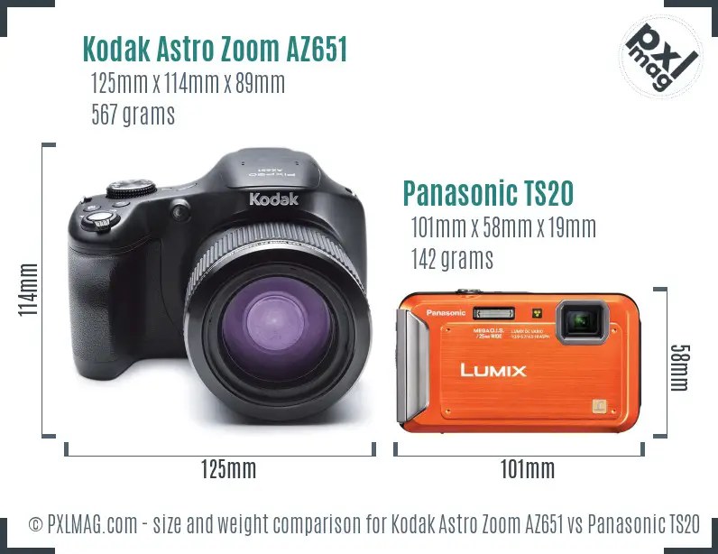 Kodak Astro Zoom AZ651 vs Panasonic TS20 size comparison