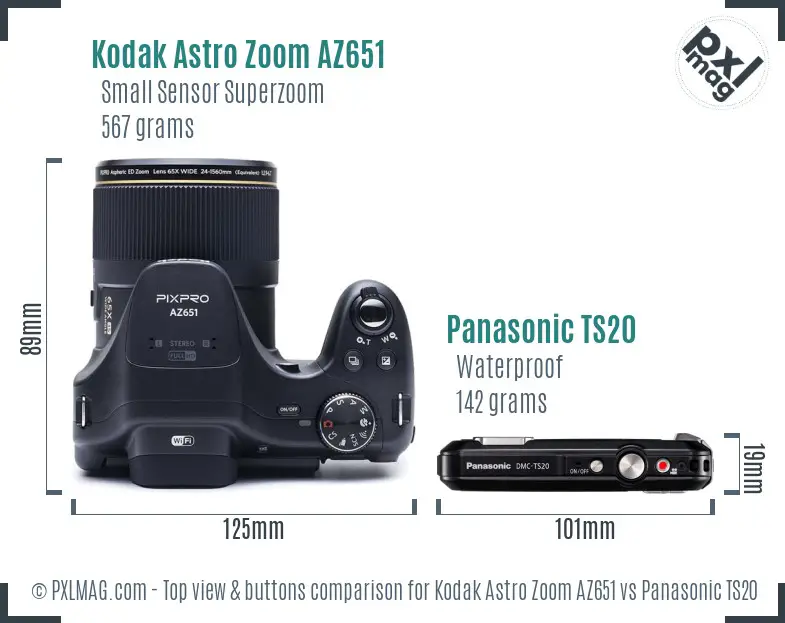 Kodak Astro Zoom AZ651 vs Panasonic TS20 top view buttons comparison