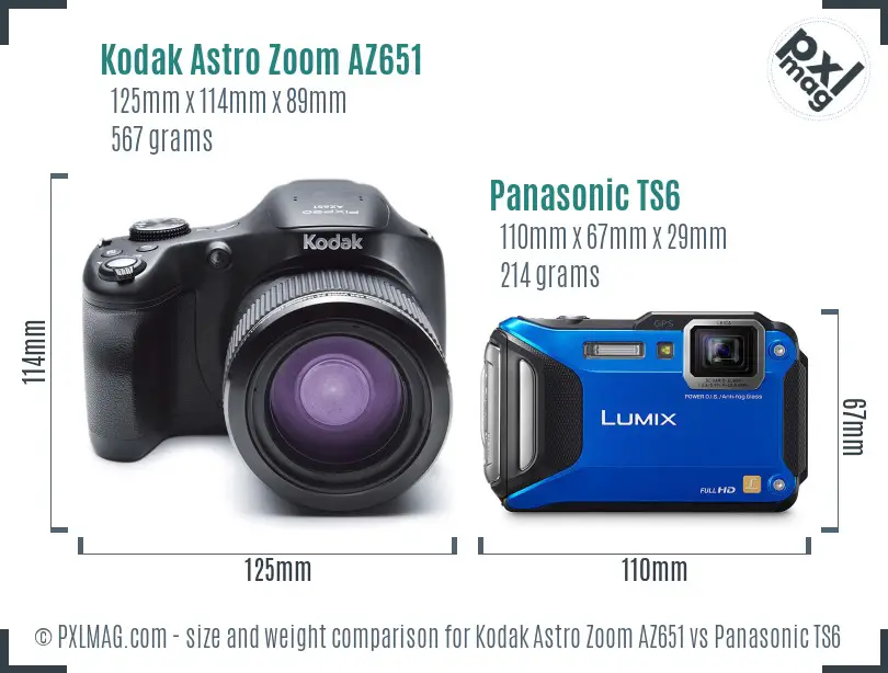 Kodak Astro Zoom AZ651 vs Panasonic TS6 size comparison