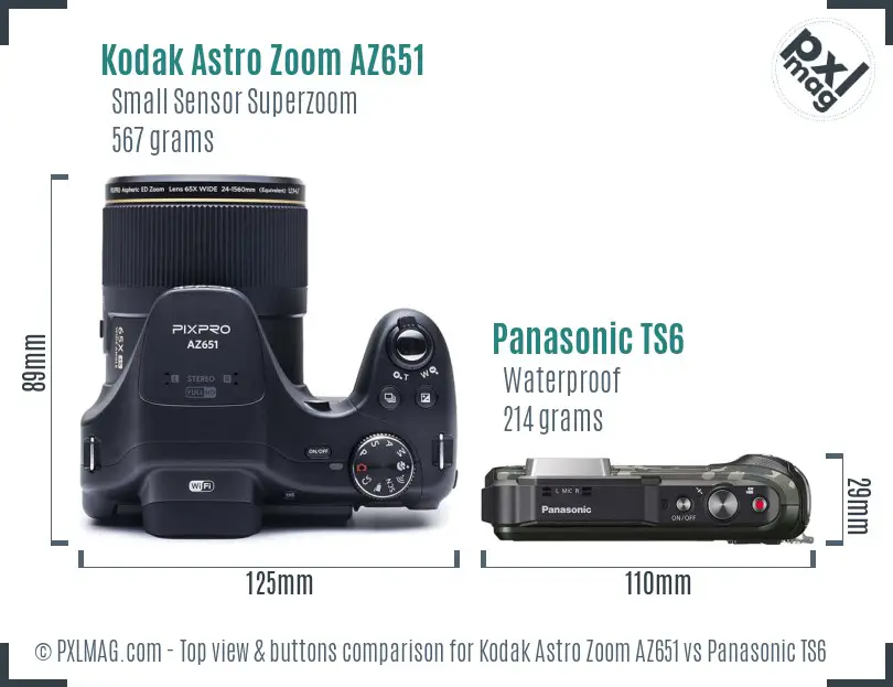 Kodak Astro Zoom AZ651 vs Panasonic TS6 top view buttons comparison