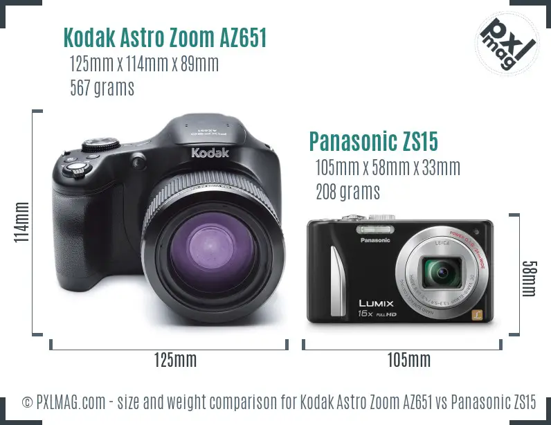 Kodak Astro Zoom AZ651 vs Panasonic ZS15 size comparison Kodak Astro Zoom AZ651 vs Panasonic ZS15 size comparison