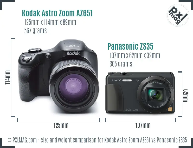 Kodak Astro Zoom AZ651 vs Panasonic ZS35 size comparison