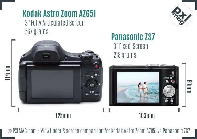 Kodak Astro Zoom AZ651 vs Panasonic ZS7 Screen and Viewfinder comparison Kodak Astro Zoom AZ651 vs Panasonic ZS7 Screen and Viewfinder comparison