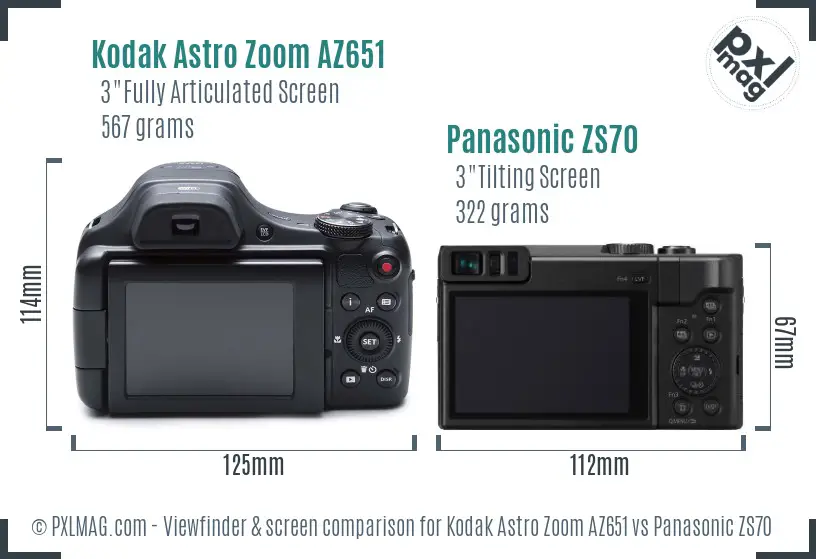 Kodak Astro Zoom AZ651 vs Panasonic ZS70 Screen and Viewfinder comparison