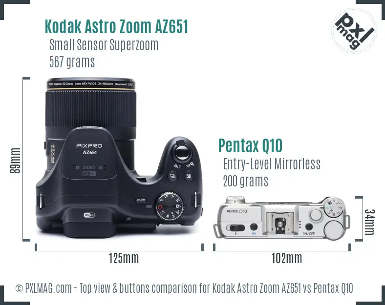 Kodak Astro Zoom AZ651 vs Pentax Q10 top view buttons comparison