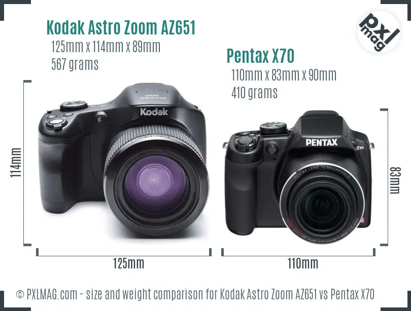 Kodak Astro Zoom AZ651 vs Pentax X70 size comparison