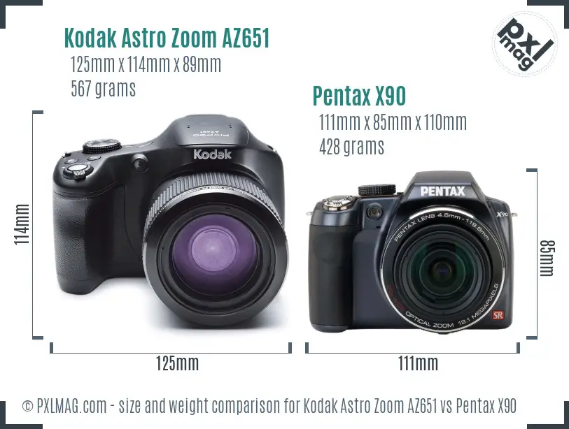 Kodak Astro Zoom AZ651 vs Pentax X90 size comparison