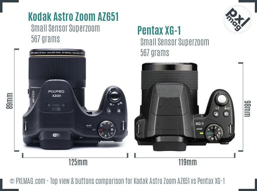 Kodak Astro Zoom AZ651 vs Pentax XG-1 top view buttons comparison Kodak Astro Zoom AZ651 vs Pentax XG-1 top view buttons comparison