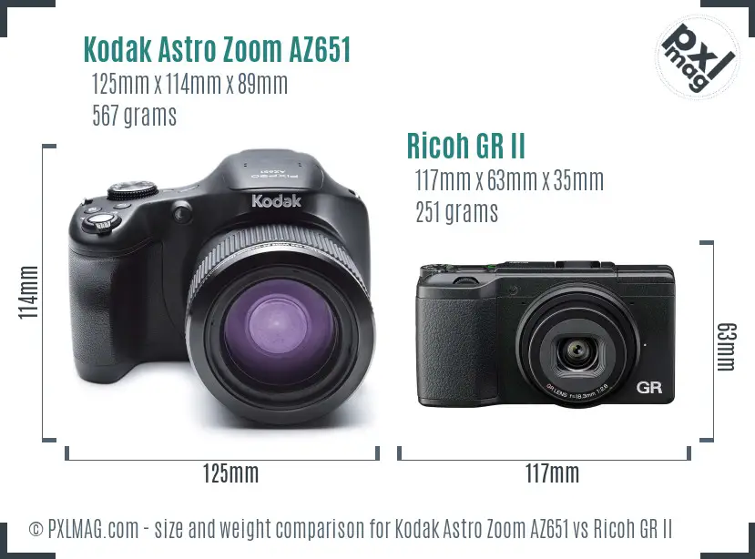 Kodak Astro Zoom AZ651 vs Ricoh GR II size comparison