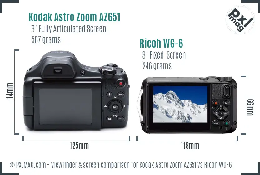 Kodak Astro Zoom AZ651 vs Ricoh WG-6 Screen and Viewfinder comparison