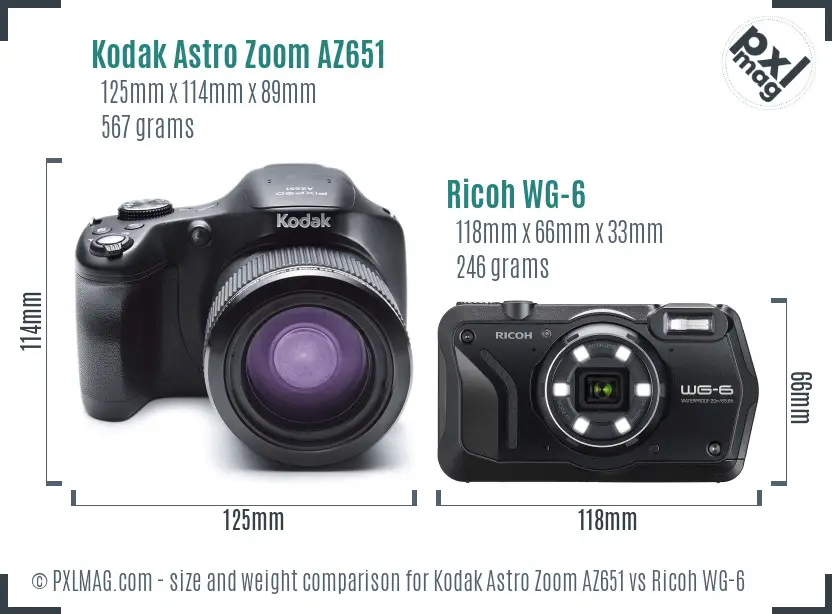 Kodak Astro Zoom AZ651 vs Ricoh WG-6 size comparison