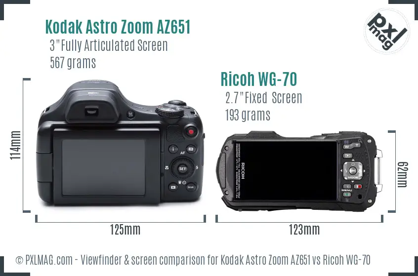 Kodak Astro Zoom AZ651 vs Ricoh WG-70 Screen and Viewfinder comparison Kodak Astro Zoom AZ651 vs Ricoh WG-70 Screen and Viewfinder comparison