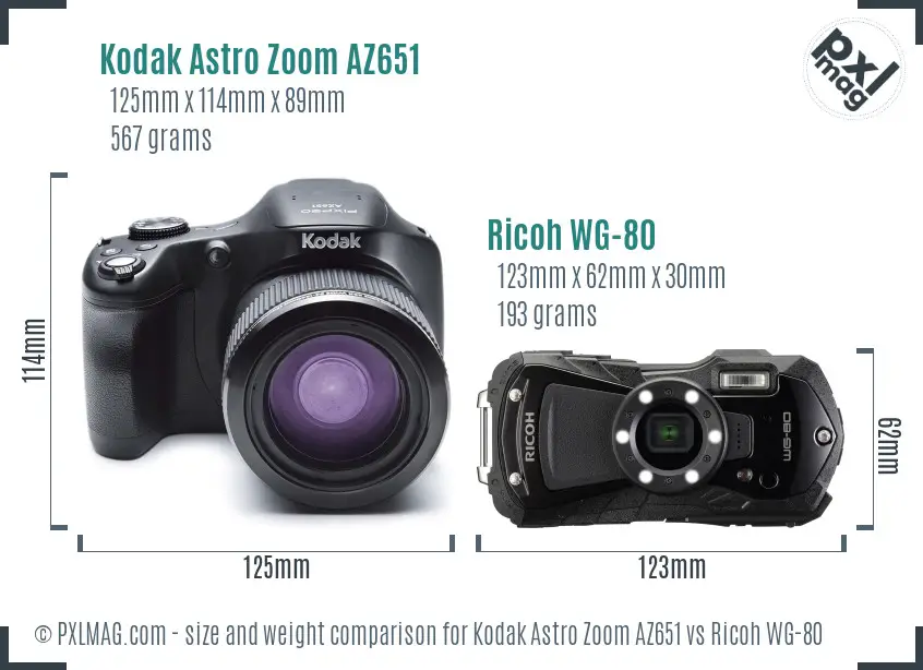 Kodak Astro Zoom AZ651 vs Ricoh WG-80 size comparison Kodak Astro Zoom AZ651 vs Ricoh WG-80 size comparison