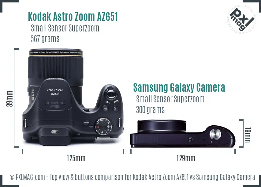 Kodak Astro Zoom AZ651 vs Samsung Galaxy Camera top view buttons comparison