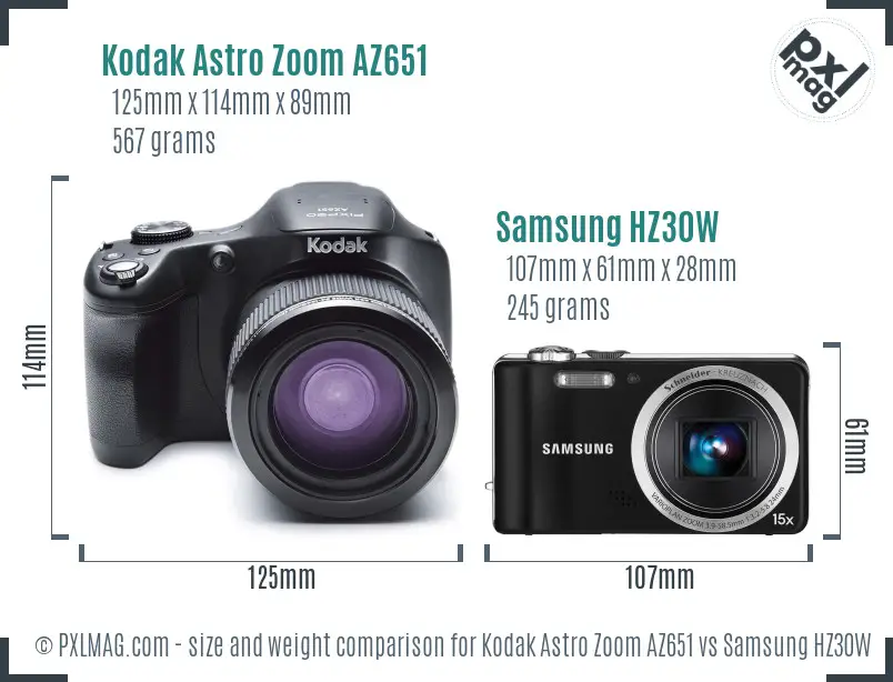 Kodak Astro Zoom AZ651 vs Samsung HZ30W size comparison