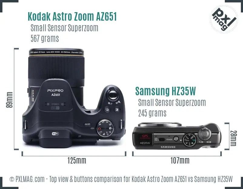 Kodak Astro Zoom AZ651 vs Samsung HZ35W top view buttons comparison