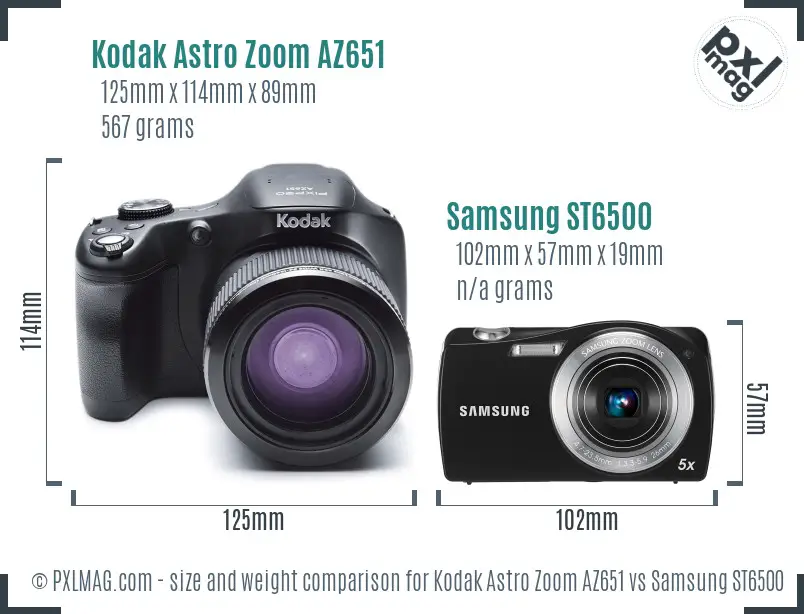 Kodak Astro Zoom AZ651 vs Samsung ST6500 size comparison