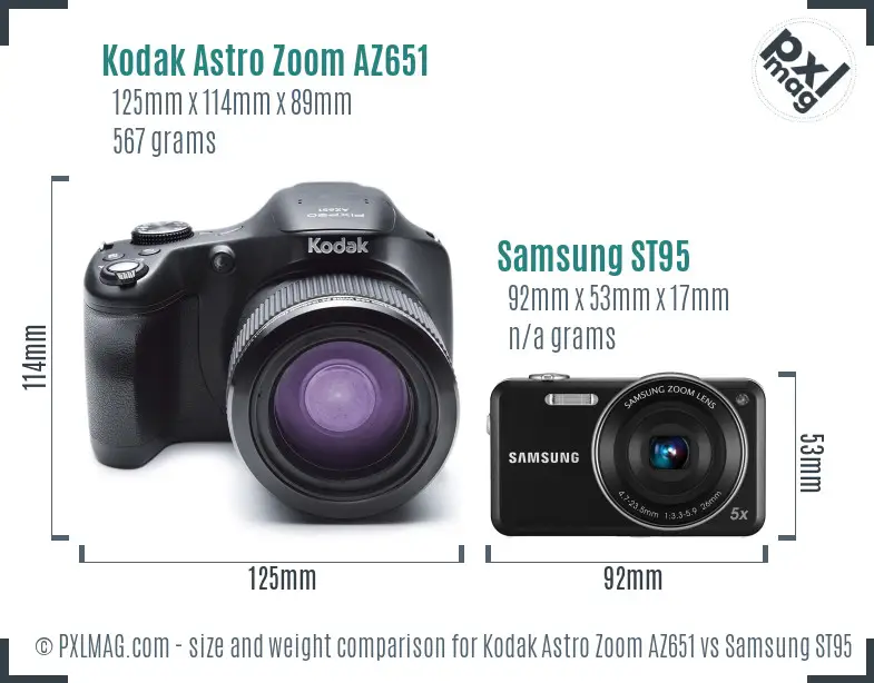 Kodak Astro Zoom AZ651 vs Samsung ST95 size comparison