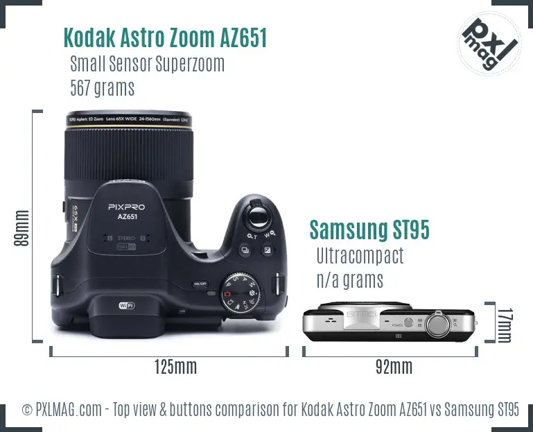Kodak Astro Zoom AZ651 vs Samsung ST95 top view buttons comparison