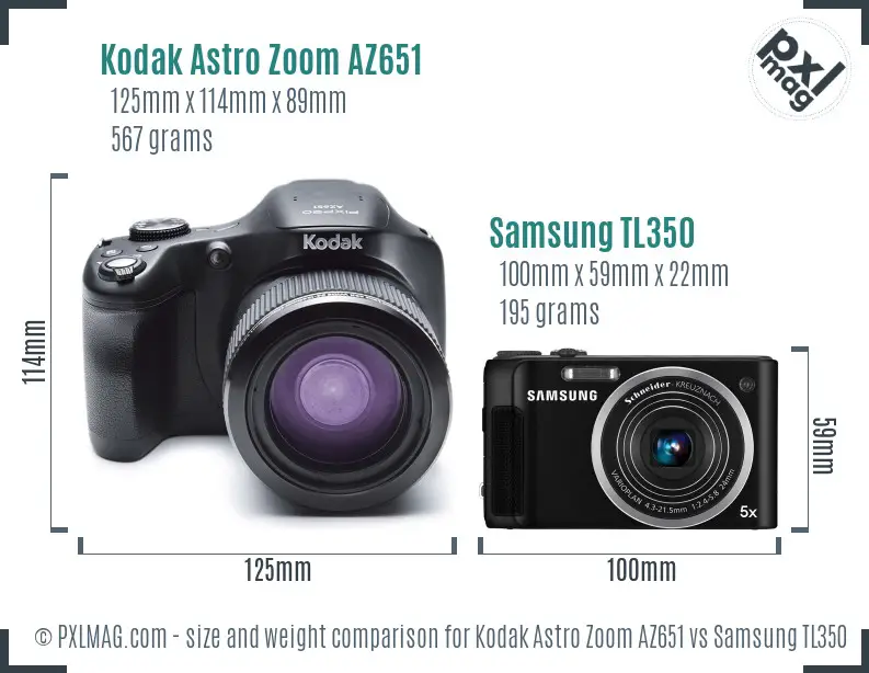 Kodak Astro Zoom AZ651 vs Samsung TL350 size comparison
