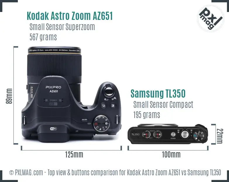 Kodak Astro Zoom AZ651 vs Samsung TL350 top view buttons comparison