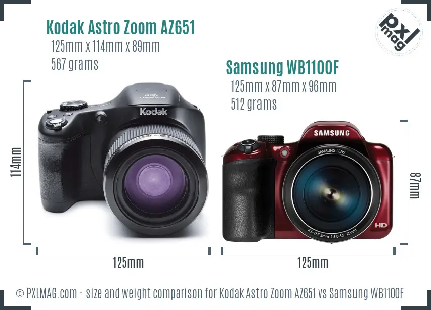 Kodak Astro Zoom AZ651 vs Samsung WB1100F size comparison