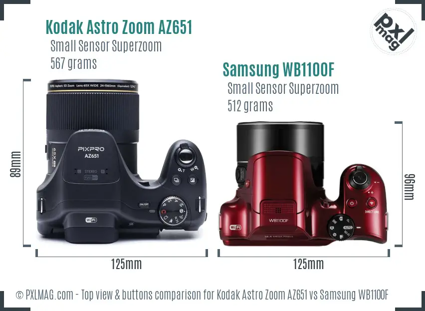 Kodak Astro Zoom AZ651 vs Samsung WB1100F top view buttons comparison