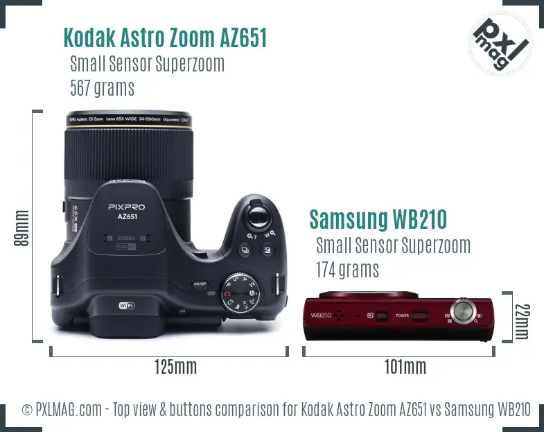 Kodak Astro Zoom AZ651 vs Samsung WB210 top view buttons comparison