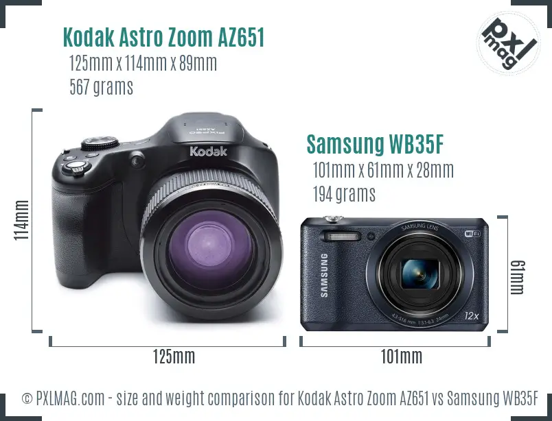 Kodak Astro Zoom AZ651 vs Samsung WB35F size comparison