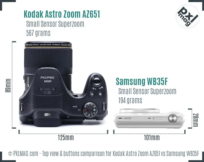Kodak Astro Zoom AZ651 vs Samsung WB35F top view buttons comparison