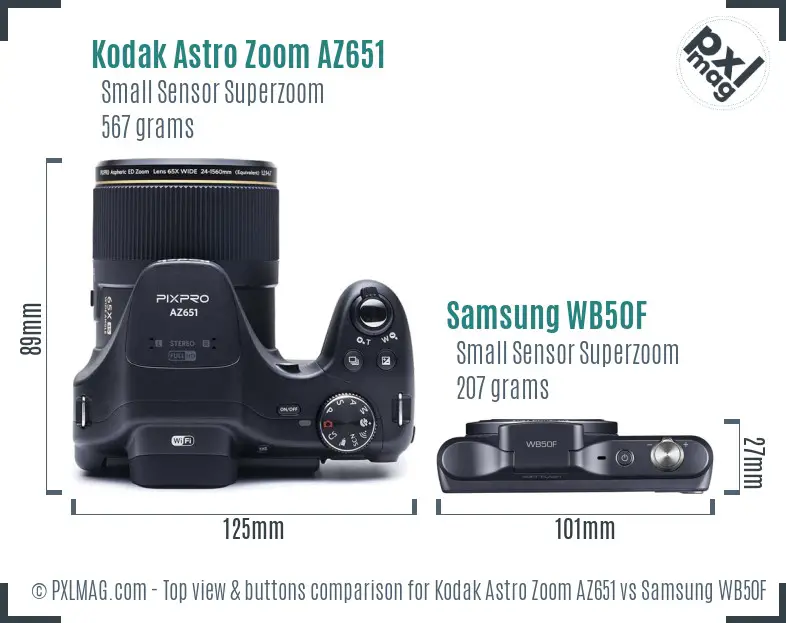 Kodak Astro Zoom AZ651 vs Samsung WB50F top view buttons comparison