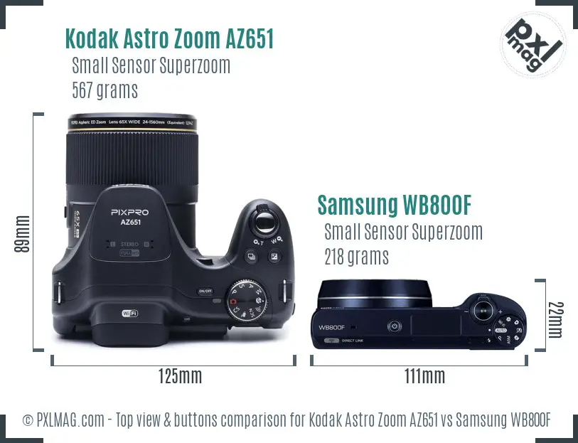 Kodak Astro Zoom AZ651 vs Samsung WB800F top view buttons comparison