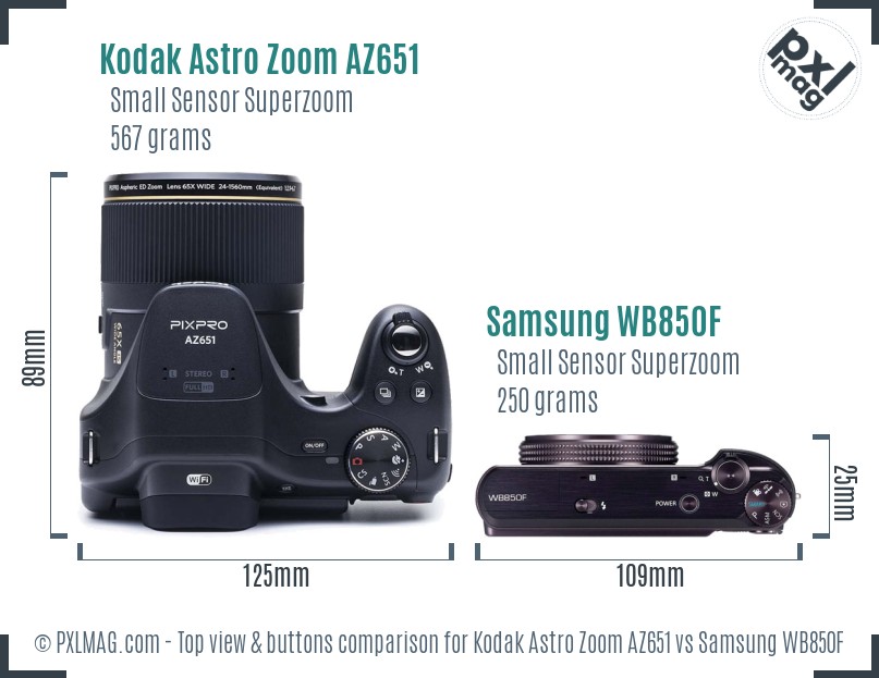 Kodak Astro Zoom AZ651 vs Samsung WB850F top view buttons comparison