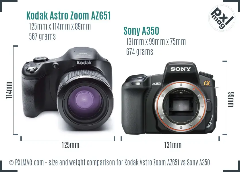 Kodak Astro Zoom AZ651 vs Sony A350 size comparison Kodak Astro Zoom AZ651 vs Sony A350 size comparison