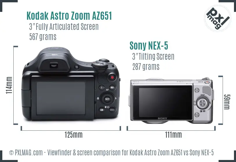 Kodak Astro Zoom AZ651 vs Sony NEX-5 Screen and Viewfinder comparison Kodak Astro Zoom AZ651 vs Sony NEX-5 Screen and Viewfinder comparison