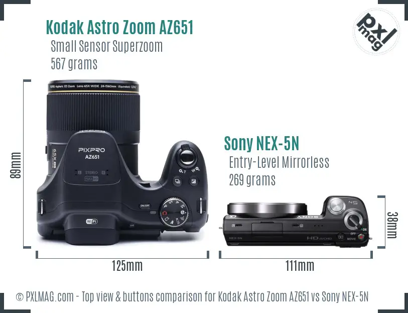Kodak Astro Zoom AZ651 vs Sony NEX-5N top view buttons comparison Kodak Astro Zoom AZ651 vs Sony NEX-5N top view buttons comparison