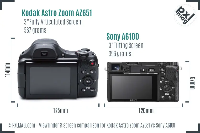 Kodak Astro Zoom AZ651 vs Sony A6100 Screen and Viewfinder comparison Kodak Astro Zoom AZ651 vs Sony A6100 Screen and Viewfinder comparison