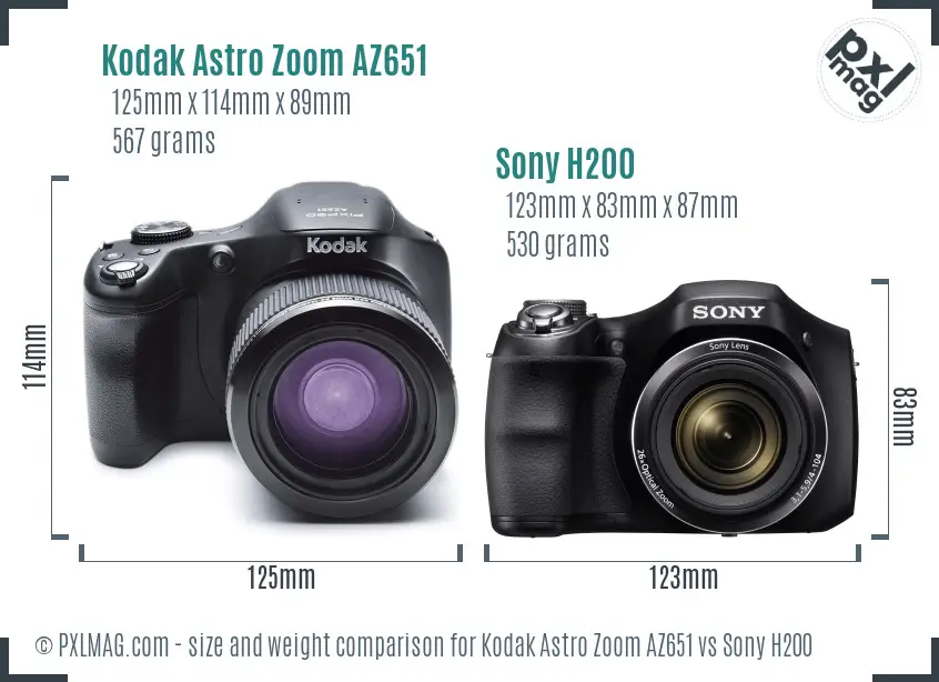 Kodak Astro Zoom AZ651 vs Sony H200 size comparison