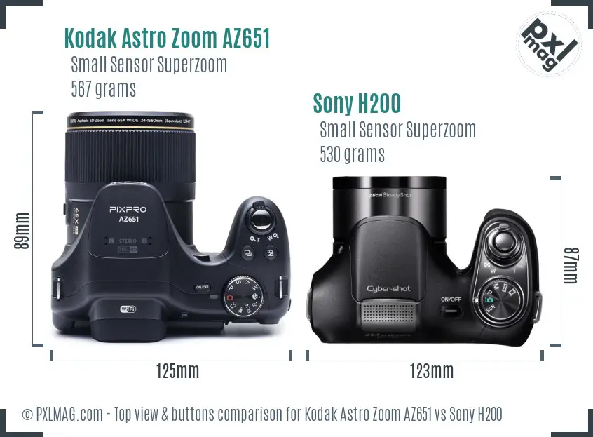 Kodak Astro Zoom AZ651 vs Sony H200 top view buttons comparison