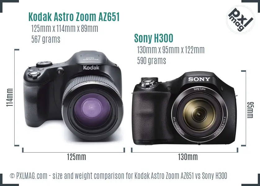 Kodak Astro Zoom AZ651 vs Sony H300 size comparison