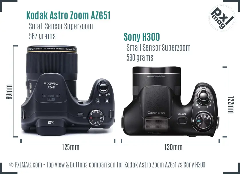 Kodak Astro Zoom AZ651 vs Sony H300 top view buttons comparison