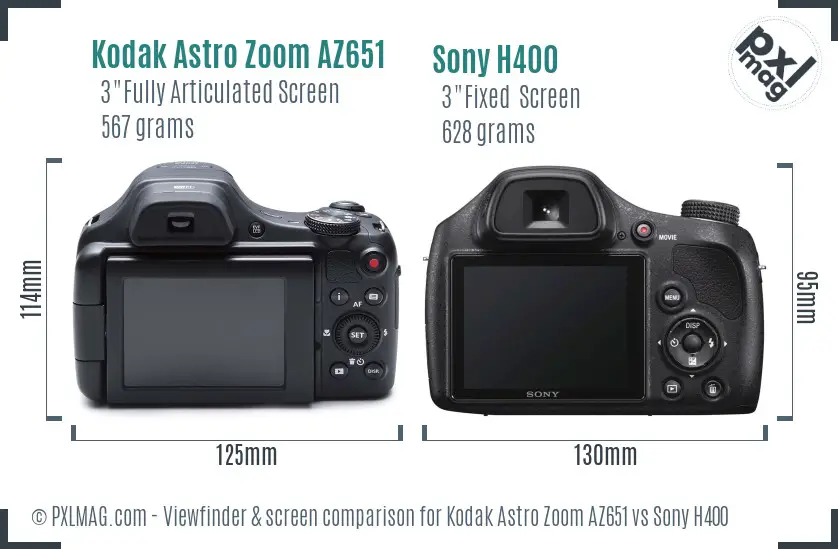 Kodak Astro Zoom AZ651 vs Sony H400 Screen and Viewfinder comparison Kodak Astro Zoom AZ651 vs Sony H400 Screen and Viewfinder comparison