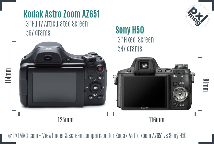 Kodak Astro Zoom AZ651 vs Sony H50 Screen and Viewfinder comparison