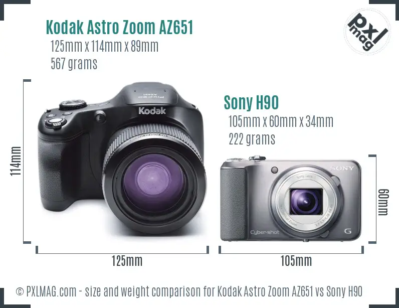 Kodak Astro Zoom AZ651 vs Sony H90 size comparison