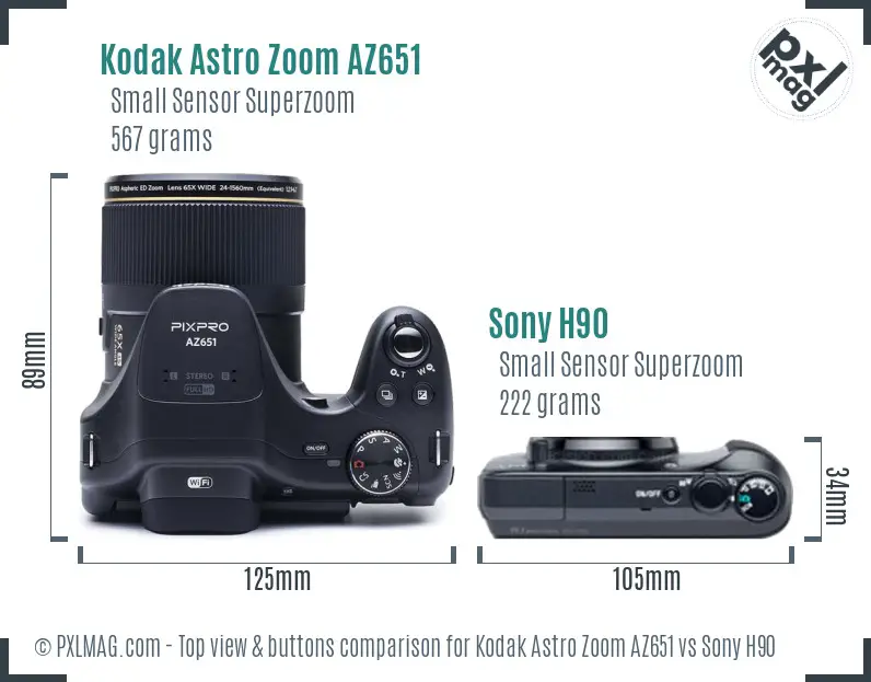 Kodak Astro Zoom AZ651 vs Sony H90 top view buttons comparison